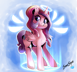 Size: 1280x1197 | Tagged: safe, artist:sourspot, princess cadance, pony, g4, cute, cutedance, female, halo, signature, smiling, solo
