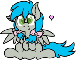 Size: 633x498 | Tagged: safe, artist:laptopbrony, oc, oc only, oc:darcy sinclair, bow, cute, heart, looking at you, sitting, solo