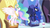Size: 856x471 | Tagged: safe, screencap, princess celestia, princess luna, alicorn, pony, equestria games (episode), g4, duo, equestria games, ethereal mane, female, height difference, hub logo, hubble, looking up, mare, open mouth, royal sisters, shocked, sisters, slender, spread wings, standing, thin, throne