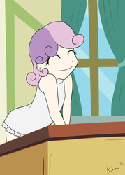 Size: 1100x1540 | Tagged: safe, artist:kprovido, sweetie belle, human, g4, clothes, cute, diasweetes, dress, female, humanized, scene interpretation, solo, young