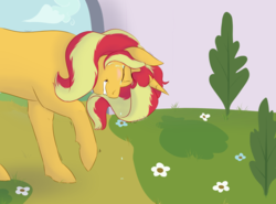 Size: 1000x739 | Tagged: safe, artist:kourabiedes, sunset shimmer, pony, unicorn, g4, crying, female, homesick shimmer, solo