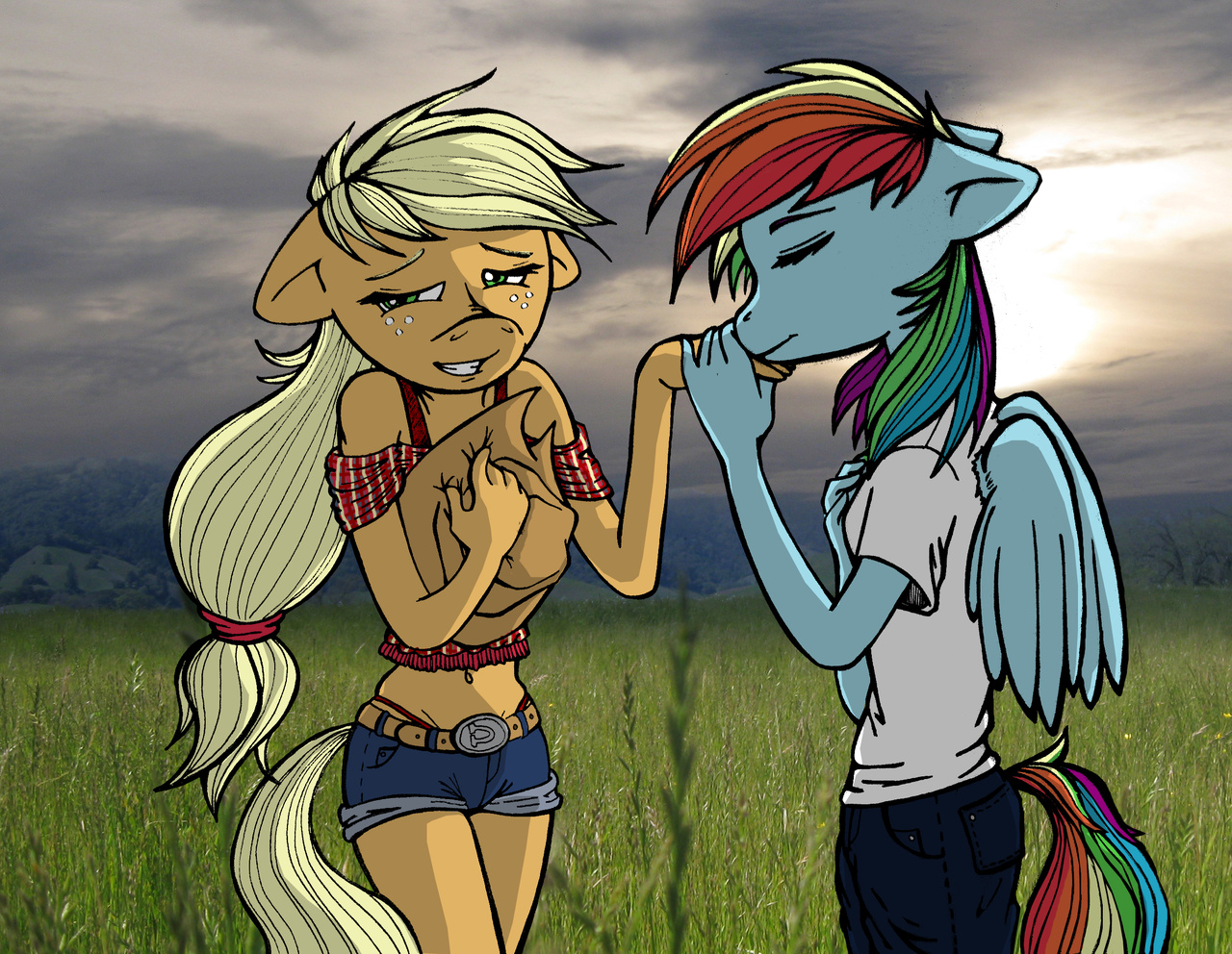 #1178104 - safe, artist:soulveiwinterfall, <b>applejack</b>, <b>rainbow</b> <b>dash</b>, anthro,...