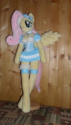 Size: 2052x3648 | Tagged: safe, artist:coolcat, artist:fluttershyap, artist:yukamina-plushies, fluttershy, anthro, unguligrade anthro, g4, anthro plushie, clothes, corset, costume, dollfie, dress, female, furry, high res, sexy, solo