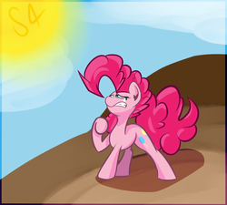 Size: 1024x922 | Tagged: safe, artist:madacon, pinkie pie, earth pony, pony, g4, crying, female, implied season 4, nervous, single tear, solo, the sun