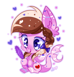 Size: 582x604 | Tagged: safe, artist:ipun, oc, oc only, oc:ashee, original species, shark pony, chibi, hair bow, heart eyes, mirror, simple background, solo, transparent background, wingding eyes