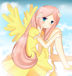 Size: 1000x1052 | Tagged: safe, artist:nothing-here-to-do, fluttershy, human, clothes, dress, female, humanized, solo, winged humanization