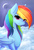 Size: 1280x1899 | Tagged: safe, artist:fluffymaiden, rainbow dash, pegasus, pony, g4, bedroom eyes, cloud, crescent moon, cute, dashabetes, eye clipping through hair, eyebrows, eyebrows visible through hair, female, folded wings, looking at you, mare, moon, night, sky, smiling, smiling at you, solo, stars, wings