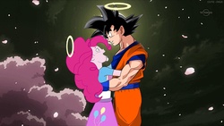 Size: 1920x1080 | Tagged: safe, pinkie pie, equestria girls, g4, crack shipping, crossover, crossover shipping, dragon ball, dragon ball z, kakarotpie, petals, shipping, son goku