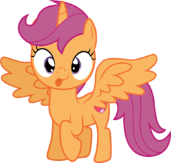 Size: 1952x1858 | Tagged: safe, artist:cloudy glow, scootaloo, alicorn, pony, g4, cute, cutealoo, female, looking at you, scootacorn, simple background, solo, spread wings, tongue out, transparent background, vector, wings