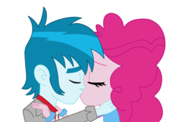 Size: 860x600 | Tagged: safe, pinkie pie, thunderbass, human, equestria girls, g4, duo, eyes closed, kiss on the lips, kissing, pinkiebass, shipping, simple background, transparent background, vector