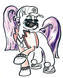 Size: 844x1049 | Tagged: safe, artist:shoeunit, coloratura, earth pony, pony, g4, baseball cap, bracelet, clothes, countess coloratura, female, hat, hip hop, jacket, jewelry, mare, necklace, raised hoof, shoes, simple background, sneakers, solo, spiked wristband, sunglasses, traditional art, white background