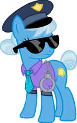 Size: 1024x1630 | Tagged: safe, artist:blah23z, color edit, edit, copper top, trixie, earth pony, pony, unicorn, g4, the gift of the maud pie, colored, cuffs, female, mare, necktie, police, police officer, police uniform, recolor, simple background, solo, sunglasses, transparent background