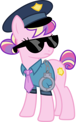 Size: 1024x1630 | Tagged: safe, artist:blah23z, artist:korsoo, color edit, edit, copper top, princess cadance, earth pony, pony, g4, the gift of the maud pie, colored, cuffs, female, mare, necktie, police, police officer, police uniform, recolor, simple background, solo, sunglasses, transparent background