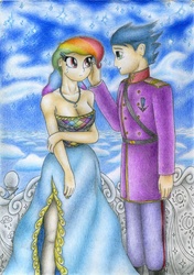 Size: 1965x2791 | Tagged: safe, artist:sinaherib, rainbow dash, soarin', human, g4, breasts, cleavage, comforting, crying, female, humanized, male, ship:soarindash, shipping, straight, traditional art