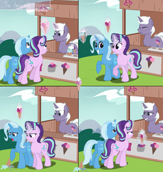 Size: 1864x1960 | Tagged: safe, artist:maedel2000, starlight glimmer, trixie, oc, pony, unicorn, g4, comic, dropped ice cream, female, food, ice cream, ice cream cone, ice cream shop, mare