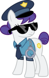Size: 1024x1630 | Tagged: safe, artist:blah23z, artist:korsoo, color edit, edit, copper top, rarity, earth pony, pony, g4, colored, cuffs, fashion police, female, mare, necktie, police, police officer, police uniform, raricop, recolor, simple background, solo, sunglasses, transparent background