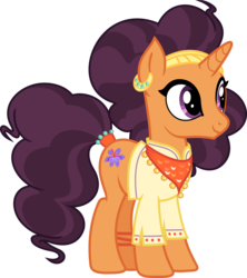 Size: 4449x5000 | Tagged: safe, artist:baumkuchenpony, saffron masala, pony, unicorn, g4, spice up your life, .svg available, absurd resolution, bandana, chef, clothes, cute, ear piercing, female, indian, indian pony, inkscape, mare, piercing, simple background, solo, transparent background, vector