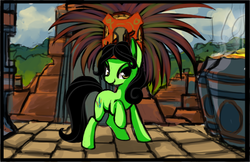 Size: 958x620 | Tagged: safe, artist:starshinebeast, oc, oc only, oc:jungle feather, pony, female, mare, mayan, sketch, solo, temple
