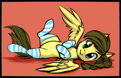 Size: 2872x1860 | Tagged: safe, artist:starshinebeast, oc, oc only, oc:nemsee, pegasus, pony, clothes, female, mare, sketch, socks, solo, striped socks