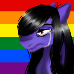 Size: 1730x1730 | Tagged: safe, artist:brainiac, oc, oc only, oc:brainiac, pony, crying, donation, fundraiser, gay pride, gay pride flag, male, pride, pulse, pulse victims, rainbow, sad, solo, stallion, stand with orlando