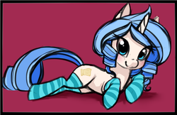 Size: 1439x935 | Tagged: safe, artist:starshinebeast, oc, oc only, oc:opuscule antiquity, pony, unicorn, clothes, female, mare, sketch, socks, solo, striped socks
