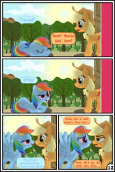 Size: 4881x7256 | Tagged: safe, artist:gutovi, applejack, rainbow dash, pony, comic:why me!?, g4, absurd resolution, comic, deadpan snarker, female, lesbian, ship:appledash, shipping, spread wings, wingboner