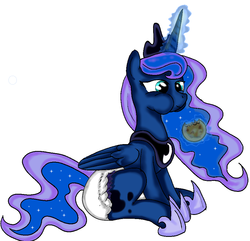 Size: 911x878 | Tagged: safe, artist:jay dee, princess luna, g4, cookie, crinkle pony the copyright infringement update, diaper, eating, female, food, non-baby in diaper, poofy diaper, solo, super crinkle pony adventure 64