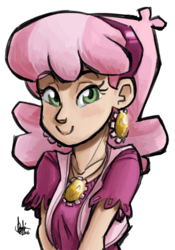 Size: 490x700 | Tagged: safe, artist:theartrix, cheerilee, human, g4, bust, clothes, ear piercing, earring, female, hairband, humanized, jewelry, necklace, piercing, simple background, smiling at you, solo, transparent background