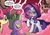 Size: 1345x944 | Tagged: safe, artist:tony fleecs, idw, official comic, apple bloom, rarity, spike, dragon, earth pony, pony, unicorn, friendship is magic #43, g4, my little pony: friendship is magic (idw), ponies of dark water, spoiler:comic, clothes, cropped, doctor doom, doctor doomity, evil, female, filly, foal, hood, iron mask, male, mare, mask, raised hoof, red sky, robe, speech bubble