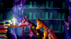 Size: 1024x569 | Tagged: safe, artist:loladotz, flash sentry, twilight sparkle, alicorn, pony, g4, cute, female, library, male, older, ship:flashlight, shipping, sleeping, straight, twilight sparkle (alicorn)