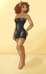 Size: 1600x2588 | Tagged: safe, artist:daf, oc, oc only, oc:flat spin, anthro, unguligrade anthro, armpits, clothes, curly hair, dress, female, smiling, solo