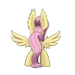 Size: 1280x1280 | Tagged: safe, artist:heir-of-rick, fluttershy, g4, behind, big ears, butt, female, impossibly large ears, palindrome get, plot, simple background, solo, spread wings, white background