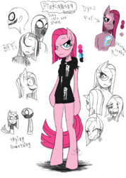 Size: 985x1385 | Tagged: safe, artist:didun850, pinkie pie, rainbow dash, earth pony, human, semi-anthro, g4, arm hooves, chibi, female, hair over one eye, implied rainbow dash, jeff the killer, male, meme, pinkamena diane pie, reference sheet