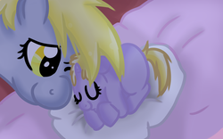 Size: 2560x1600 | Tagged: safe, artist:sirgalahadbw, derpy hooves, dinky hooves, pegasus, pony, g4, cute, daaaaaaaaaaaw, equestria's best mother, female, foal, mare, pillow, sleeping