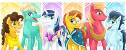 Size: 1024x410 | Tagged: dead source, safe, artist:dangerblaze, big macintosh, cheese sandwich, shining armor, soarin', sunburst, zephyr breeze, earth pony, pegasus, pony, unicorn, g4, male, stallion