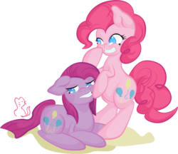 Size: 3519x3036 | Tagged: safe, artist:gatitonyaa, pinkie pie, earth pony, pony, g4, colored pupils, duality, duo, forced smile, pinkamena diane pie, self ponidox, simple background, smiling, transparent background