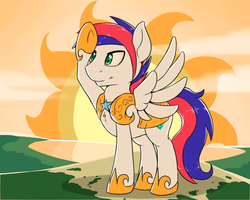 Size: 1024x819 | Tagged: safe, artist:fearingfun, oc, oc only, pegasus, pony, g4, armor, commission, male, multicolored hair, royal guard, salute, solo, stallion