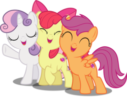 Size: 5000x3825 | Tagged: safe, artist:dashiesparkle, artist:lahirien, apple bloom, scootaloo, sweetie belle, earth pony, pony, g4, the mane attraction, .svg available, absurd resolution, adorabloom, cute, cutealoo, cutie mark crusaders, diasweetes, eyes closed, group hug, hug, open mouth, ponyscape, raised hoof, simple background, squishy cheeks, the cmc's cutie marks, the magic inside, transparent background, trio, vector