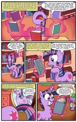 Size: 1500x2375 | Tagged: dead source, safe, artist:expansioncreations, spike, twilight sparkle, comic:twilight's expanded spell repertoire, g4, book, butt, comic, magic, plot, spell, telekinesis, weight gain, weight gain spell