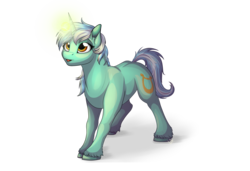 Size: 3500x2400 | Tagged: safe, artist:lupiarts, lyra heartstrings, g4, curious, cute, digital art, female, high res, lyrabetes, magic, simple background, solo, standing, transparent background, unshorn fetlocks