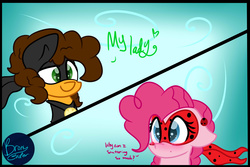Size: 3000x2000 | Tagged: safe, artist:lynchristina, cheese sandwich, pinkie pie, ladybug, g4, chat noir, female, floppy ears, high res, male, miraculous ladybug, ship:cheesepie, shipping, straight
