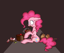 Size: 993x821 | Tagged: safe, artist:essel, pinkie pie, g4, candy, caught, chocolate, cupcake, female, food, muffin, solo