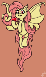 Size: 1400x2300 | Tagged: safe, artist:rockset, fluttershy, bat pony, pony, g4, apple, female, flutterbat, food, race swap, solo