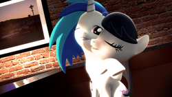 Size: 3840x2160 | Tagged: safe, artist:marchgustysnows, dj pon-3, octavia melody, vinyl scratch, g4, 3d, blushing, cuddling, eyes closed, female, high res, lesbian, one eye closed, ship:scratchtavia, shipping, snuggling, source filmmaker