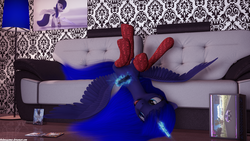 Size: 2560x1440 | Tagged: safe, artist:thelunagames, princess luna, g4, 3d, blender, clothes, controller, couch, female, magic, on back, socks, solo, telekinesis, tongue out