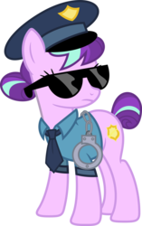 Size: 1024x1630 | Tagged: safe, artist:blah23z, color edit, edit, copper top, starlight glimmer, earth pony, pony, g4, colored, cuffs, female, guffs, hat, mare, necktie, police, police officer, police uniform, recolor, simple background, solo, sunglasses, transparent background