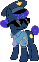 Size: 1024x1630 | Tagged: safe, artist:blah23z, color edit, edit, copper top, princess luna, earth pony, pony, g4, colored, cuffs, female, guffs, hat, mare, necktie, palette swap, police, police officer, police uniform, recolor, simple background, solo, sunglasses, transparent background