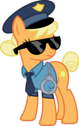 Size: 1024x1630 | Tagged: safe, artist:blah23z, color edit, edit, applejack, copper top, earth pony, pony, g4, colored, cuffs, female, guffs, hat, mare, necktie, police, police officer, police uniform, recolor, simple background, solo, sunglasses, transparent background