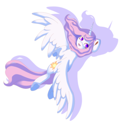 Size: 2457x2521 | Tagged: safe, artist:luna-marilianna, princess celestia, g4, female, flying, high res, looking back, pink mane, pink-mane celestia, solo, underhoof