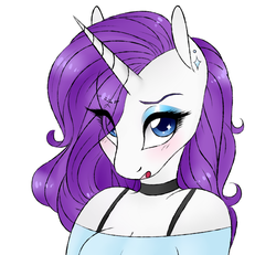Size: 1280x1184 | Tagged: safe, artist:bubbleburst, rarity, anthro, g4, blushing, breasts, bust, choker, cleavage, colored pupils, female, portrait, solo